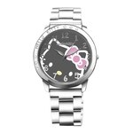 Hello Kitty Mulheres Algarismos Arábicos Bracelete De Aço Inoxidável Relógio De Quartzo Analógico