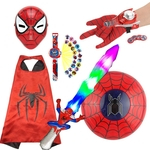 Homem-Aranha máscara luvas pulso luminoso relógios performances transmissor manto menino brinquedo sabre de luz de som adereços e equipamentos