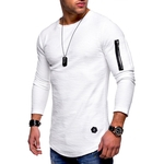 Homens Camisa Casual manga comprida Zipper bolso pulôver Slim Fit Top