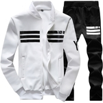 Homens casuais de manga comprida Zipper Jacket Brasão + Calças Duas Peças Terno de Esportes Outfit