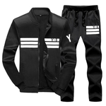 Homens casuais de manga comprida Zipper Jacket Brasão + Calças duas peças Terno de esportes Outfit