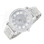 Homens Casual Rhinestone fosco analógico Quartz Cor Prata liga relógio de pulso banda