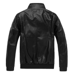 Homens da motocicleta do falso cabide de couro Collar com nervuras Hem Magro PU Jacket Overcoat