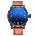 Homens de negócios de relógio de quartzo 3D Stereo Dial Data de exibição Leather Strap Male Wristwatch