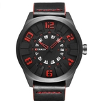 Homens de Negócios Quartz Relógio Big discagem oco Data de exibição Leather Strap Stylish Masculino Relógio de pulso