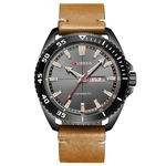 Homens de relógio de quartzo Semana Waterproof Data de exibição Leather Strap relógio de pulso de Negócios