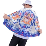 Homens do estilo chinês Casual Dragão Robe projeto protetor solar Camisas Tops Padrão luva Médio Animais