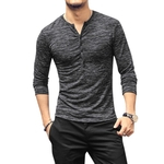 Viva Homens Elegante manga comprida-Slim T-shirt simples botão cor sólida cobre a camisa Base de Dados