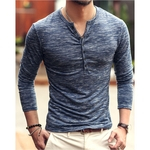 Homens Elegante manga comprida-Slim T-shirt simples botão cor sólida cobre a camisa Base de Dados
