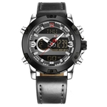 Homens Esporte Relógios NAVIFORCE NF9097 Marca Dual Display LED Watch Digital Analog Watch Couro Quartz-Watch 30M de pulso à prova d'água