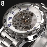 Homens esqueleto numerais romanos oco Dial Stainless Steel Band Mecânica Assista