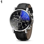 Homens Fashion Business aço inoxidável Caso Faux Leather Strap relógio de pulso de quartzo