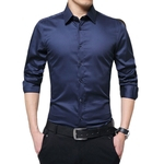 Homens Formal shirt de manga comprida cor sólida Magro clássico lapela carreira Tops Casual