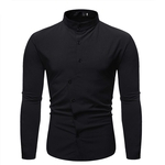 Homens Irregular Oblique Botão shirt de manga comprida Sólidos Fique Collar Collar magros Tops Casual