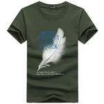 Homens Letter Feather Simples Impressão T-shirt de manga curta