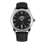 Homens Moda Roman Numerais Calendário Genuine Leather Strap Quartz Relógio De Pulso