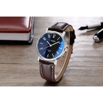 Homens Moda Waterproof Casual Blue Glass Belt Movimento Quartz Assista Rodada Dial Relógio de pulso presente