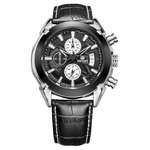 Homens Pulseira De Couro Genuíno Impermeável Casual Analogue Display Quartz Wrist Watch