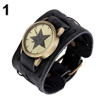 Homens Punk Rock Pentagrama Imprimir Dial Ampla tecido pulseira Cuff analógico relógio de pulso