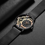Homens relógio de negócios relógio de quartzo impermeável banda retiforme relógio de pulso preto