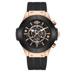 Homens relógio de quartzo Sports impermeável relógio de pulso Silicone Strap Stainless Steel Buckle oco Projeto Calendário Mineral vidro temperado Espelho