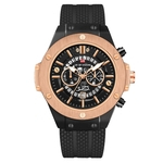 Homens relógio de quartzo Sports impermeável relógio de pulso Silicone Strap Stainless Steel Buckle oco Projeto Calendário Mineral vidro temperado Espelho