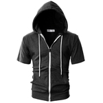 Homens slim-encaixe tiro Sleeve Hoodie Blusa com Zipper & Pockets Elegante Colete Tops presente fitness Sports Wear
