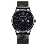 Homens Starry Sky Business Quartz Assista Data de exibição de malha Liga / pu pulseira de couro relógio de pulso