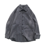 Homens Stripe manga comprida solta camisa com botão de lapela completa para o Office Business casual