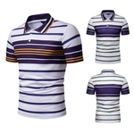 Homens verão camisetas de correspondência de cores Stripes lapela Collar Tops magros