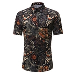 Homens Verão Casual Retro Floral impressão de manga curta Lazer T-shirt Slim Fit