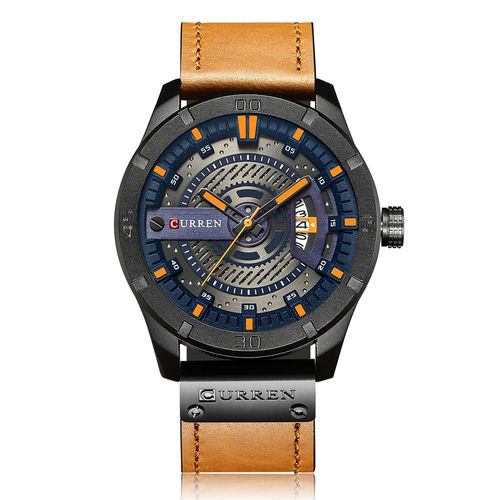 Homens Waterproof negócio de relógios com pulseira de couro da moda Calendar Quartz Relógio de pulso Ornamento do presente