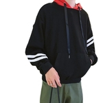 Hoodie homens soltos Stripe manga comprida camisola Moda Cor Combinada pulôver Casual