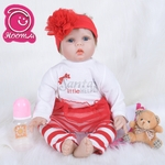 Hoomai Big desconto de 22 polegadas Reborn Doll Girl Bebe ou menino pano corpo realista Newborn Baby Doll Enraizado Criança cabelo Presente Bedtime Jogar Toy