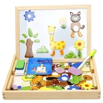 Hot New Multifuncional de madeira Brinquedos Educativos Magnetic enigma Farm animal da selva, crianças, miúdos Jigsaw bebê Desenho Cavalete Board