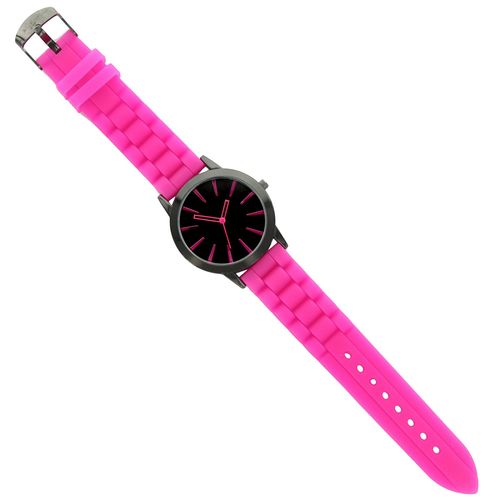 Hot Pink New Geneva W / Black Silicone Assista