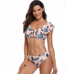 2 pcs / set Mulheres Moda Sexy Ruffle Bandage Printing Swimsuit Set Redbey