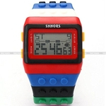 SHHORS arco-íris Blocos digitais de luz LED Senhoras `s dos Homens Waterproof LED087 Sport Watch