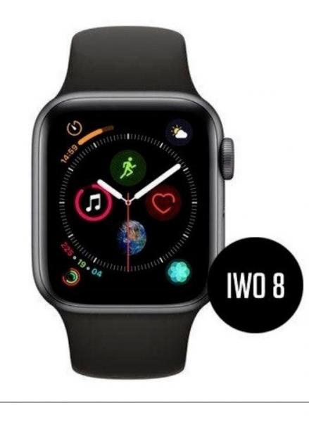 Iwo 8 Lite PRETO Relógio Inteligente Ios e Android 44mm + Película Versão que não Troca a Pulseira