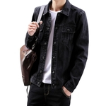 Jacket Men manga comprida lapela Denim com Botão para Campus Casual para a Primavera de Outono