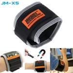 JM-X5 magnética Pulseira de pulso Handy Banda Cinto de Ferramentas Cuff Bracelet prego Screw Set (preto + Laranja)