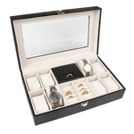 Jóias caixa de relógio Brincos Anéis Colar armazenamento caso PU com acrílico de vidro (preto)