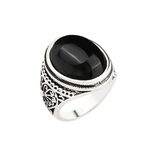 Jóias Masculinas Vintage Round Ring Black Crystal Flower Carved Mens Ring