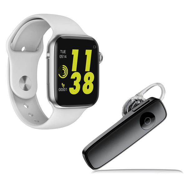 Kit 1 Relógio Inteligente SmartWatch IWO8 LITE Branco Android IOS + 1 Fone Bluetooth Estéreo Preto - Smart Bracelet