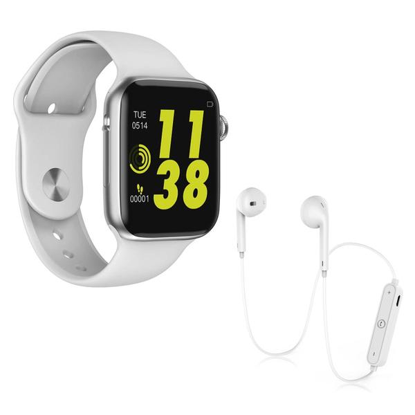 Kit 1 Relógio Inteligente SmartWatch W34 Branco Android IOS + 1 Fone Bluetooth S6 Branco - Smart Bracelet