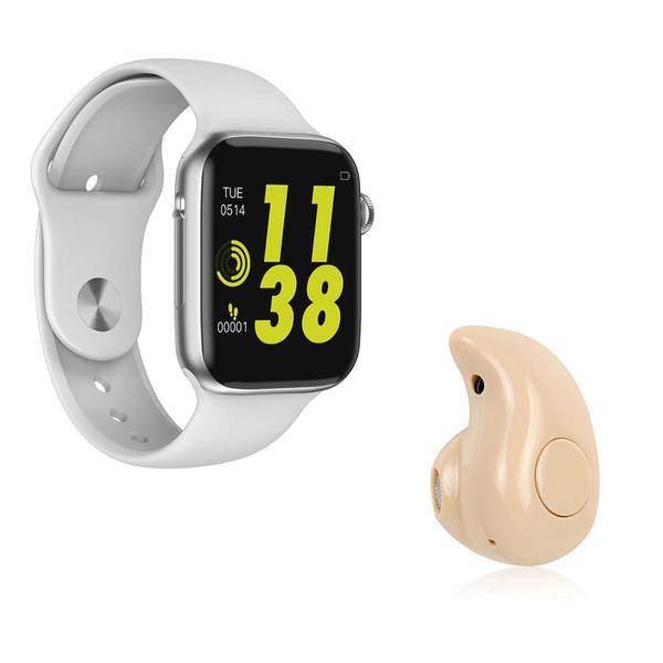 Kit 1 Relógio Inteligente SmartWatch IWO8 LITE Branco Android IOS + 1 Mini Fone Bluetooth Marfim - Smart Bracelet