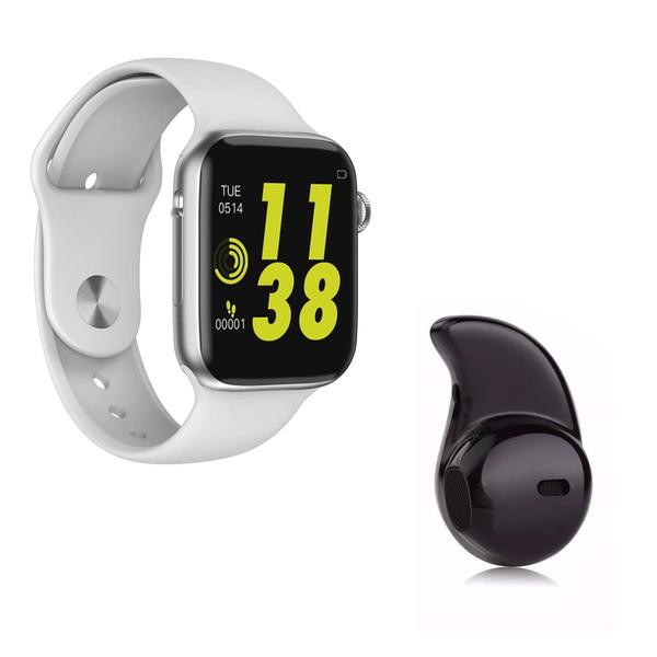 Kit 1 Relógio Inteligente SmartWatch IWO8 LITE Branco Android IOS + 1 Mini Fone Bluetooth Preto - Smart Bracelet