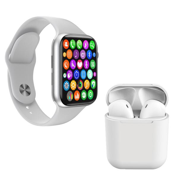 Kit 1 Relógio Inteligente SmartWatch IWO8 Lite Plus Branco + 1 Fone Bluetooth InPods I12 Branco - Smart Bracelet