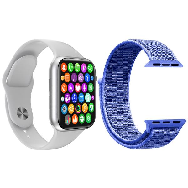 Kit 1 Relógio Inteligente SmartWatch IWO8 Lite Plus Branco + 1 Pulseira Extra Nylon Azul - Smart Bracelet