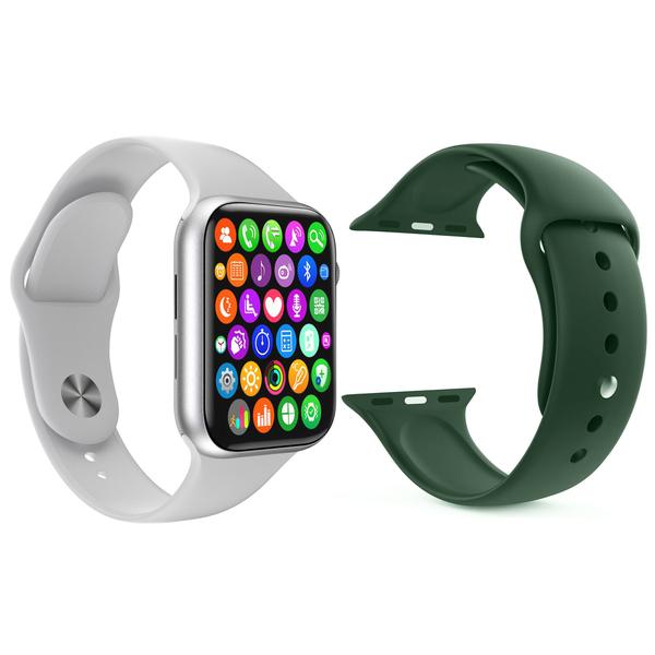 Kit 1 Relógio Inteligente SmartWatch IWO8 Lite Plus Branco + 1 Pulseira Extra Silicone Verde Escuro - Smart Bracelet